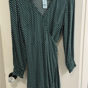 LOFT Dark Green Polka Dot Long Sleeve Dress